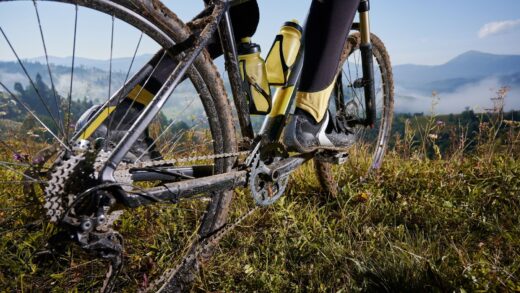 Close up of man riding a bicycle